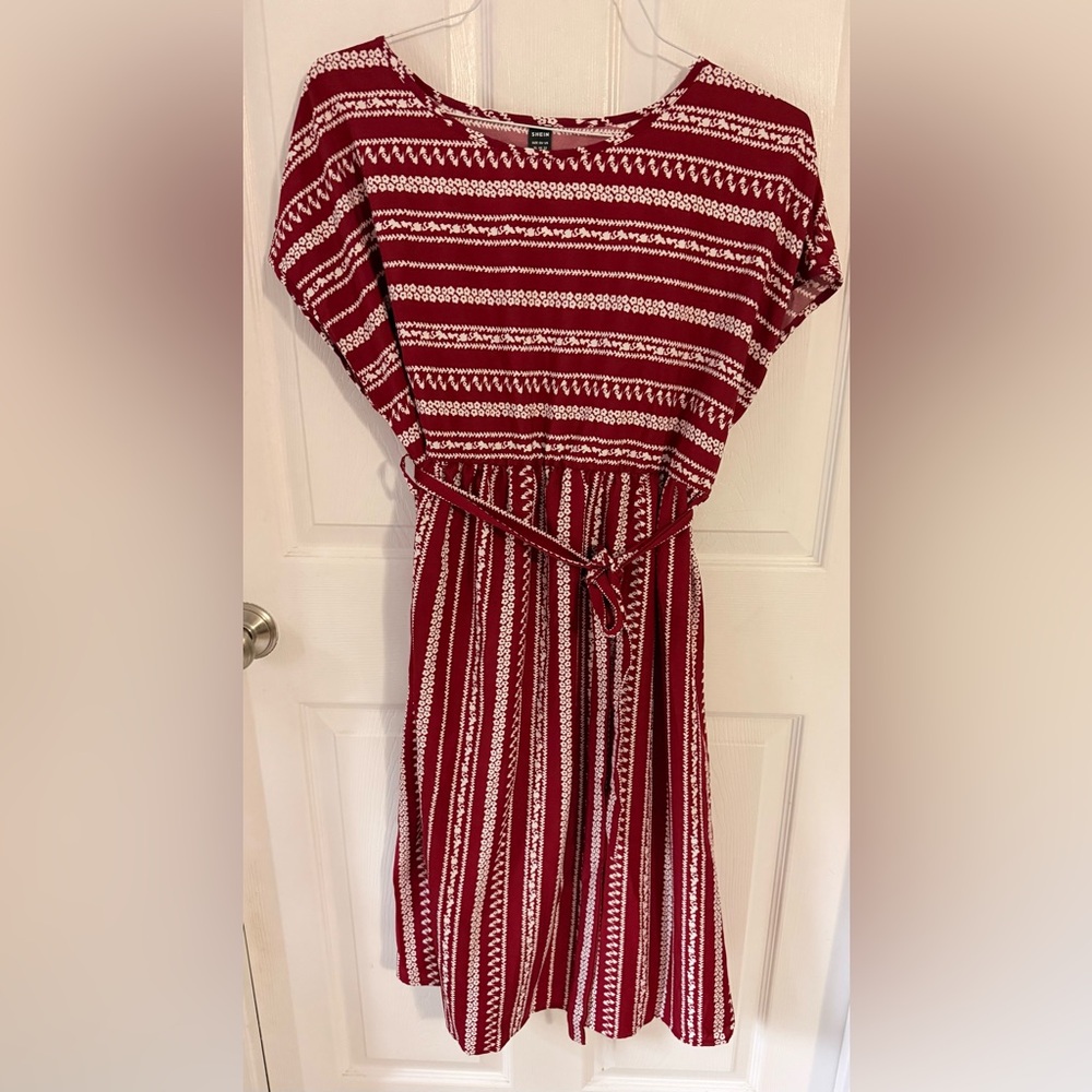 SHEIN Red and White Striped Midi Dress